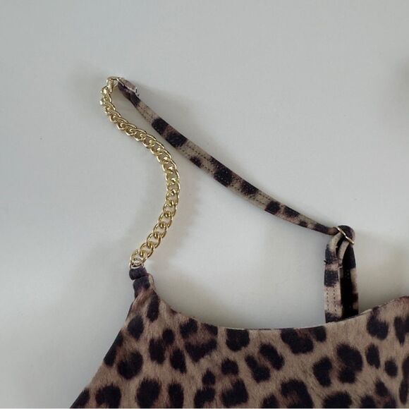 ⭕️ WE WORE WHAT 2 Piece Set Sport Top Bike Shorts Leopard Animal Print - Picture 5 of 6